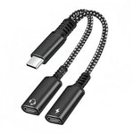 USB-C Splitter – Dual USB-C Headphone and Charging Adapter Black