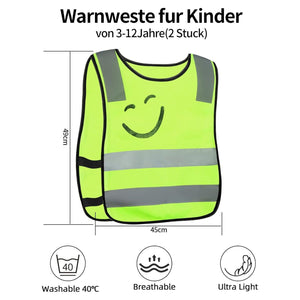 2 Stück Warnweste Kinder, Reflektorweste, Sicherheitsweste, Reflektierende Warnweste Stark Sichtbar Sichtbarkeit Für Für Sport, Laufen, Fahrrad, Schule, Auto, Jungs, Mädchen