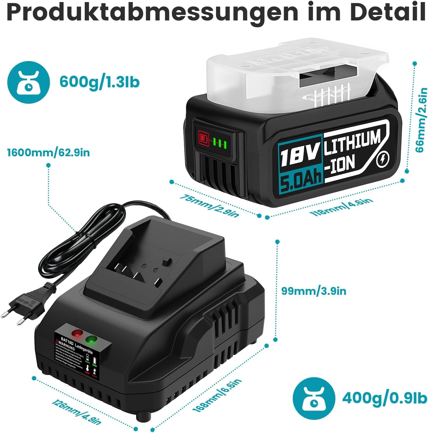 2×5000Mah Ersatzakku Für Bosch Professional 18V Set Mit Schnellladegerät