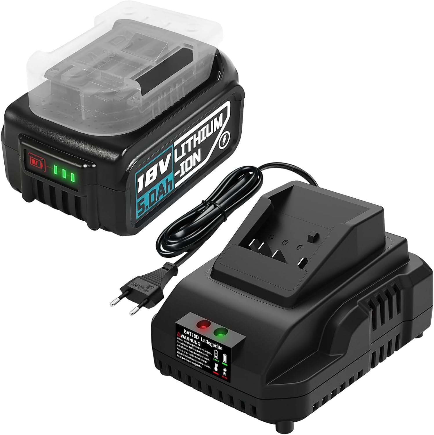 2×5000Mah Ersatzakku Für Bosch Professional 18V Set Mit Schnellladegerät Blau