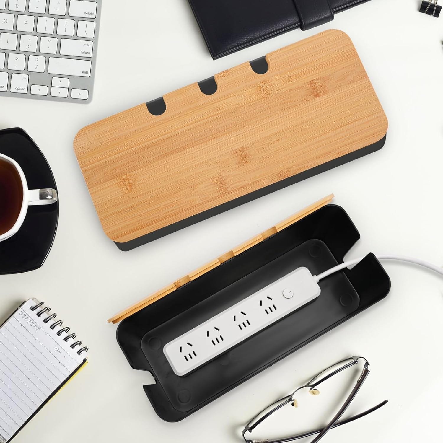 3 Stück Kabelbox Schwarz,Kabelmanagement Box Für Kabel Mit Bambusdeckel,Kabel Organizer Zum Verstecken Von Kabeln Organisieren Von Computerverkabelung Und Losen Kabeln