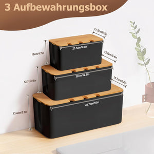 3 Stück Kabelbox Schwarz,Kabelmanagement Box Für Kabel Mit Bambusdeckel,Kabel Organizer Zum Verstecken Von Kabeln Organisieren Von Computerverkabelung Und Losen Kabeln