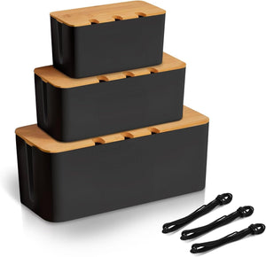 3 Stück Kabelbox Schwarz,Kabelmanagement Box Für Kabel Mit Bambusdeckel,Kabel Organizer Zum Verstecken Von Kabeln Organisieren Von Computerverkabelung Und Losen Kabeln Schwarz