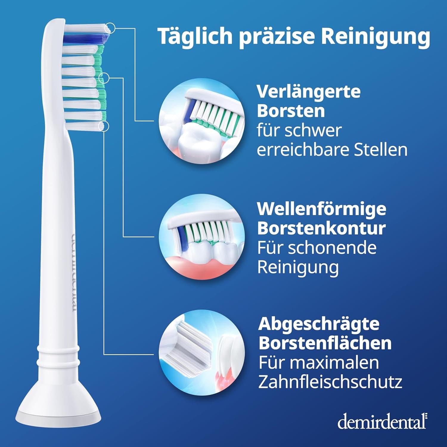 8Er Demirdental Harte Aufsätze Passend Für Philips Sonicare Ersatzbürsten, Hart, Intensive Reinigung, Weiß, Entspricht HX7038