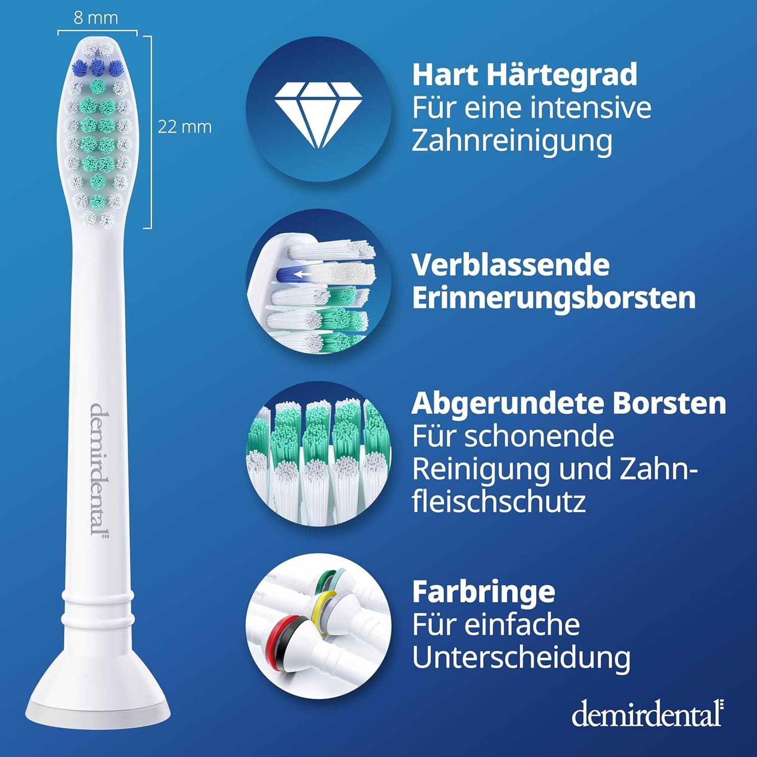 8Er Demirdental Harte Aufsätze Passend Für Philips Sonicare Ersatzbürsten, Hart, Intensive Reinigung, Weiß, Entspricht HX7038