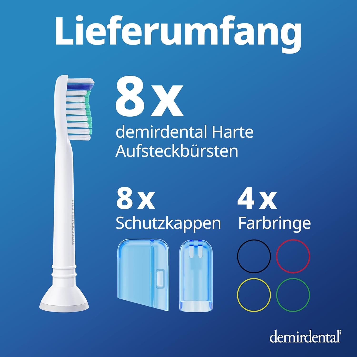 8Er Demirdental Harte Aufsätze Passend Für Philips Sonicare Ersatzbürsten, Hart, Intensive Reinigung, Weiß, Entspricht HX7038