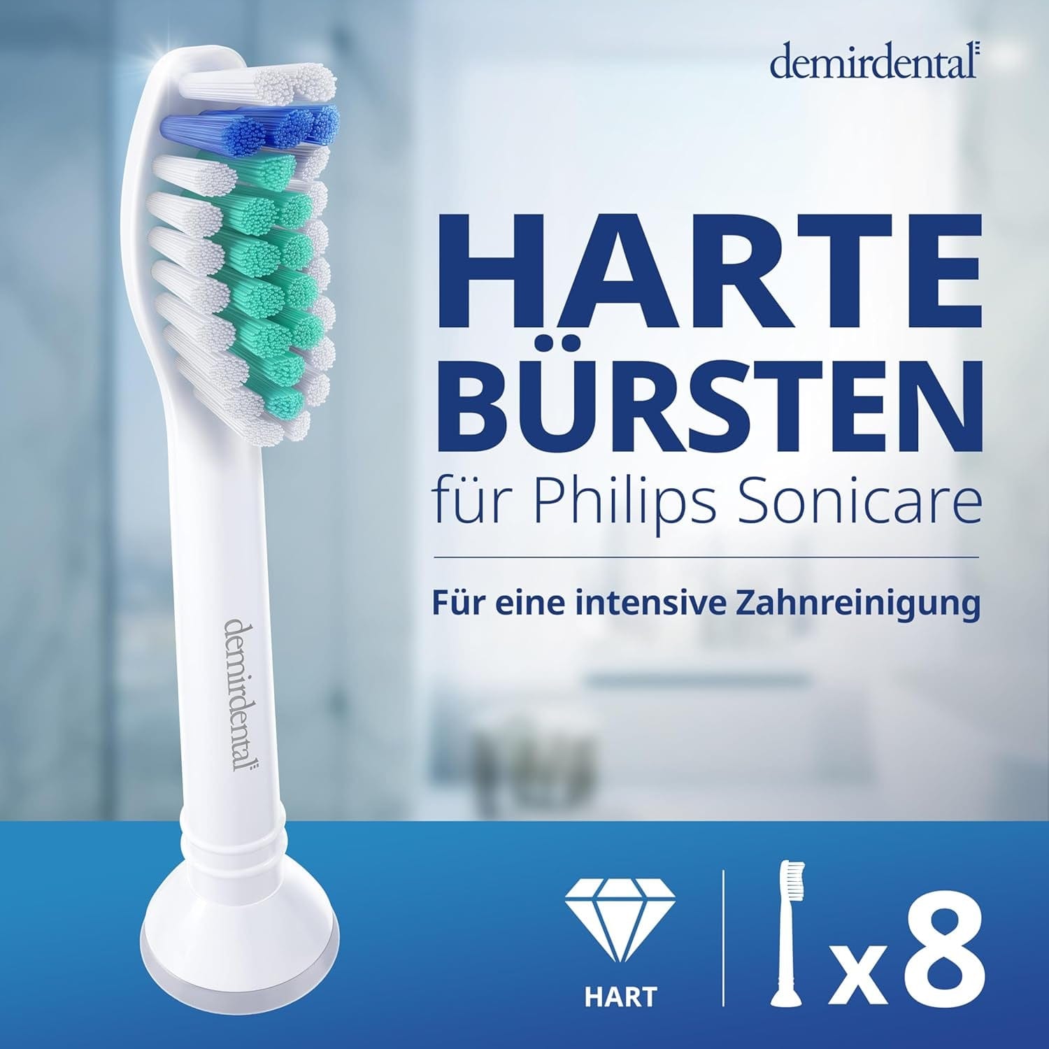 8Er Demirdental Harte Aufsätze Passend Für Philips Sonicare Ersatzbürsten, Hart, Intensive Reinigung, Weiß, Entspricht HX7038