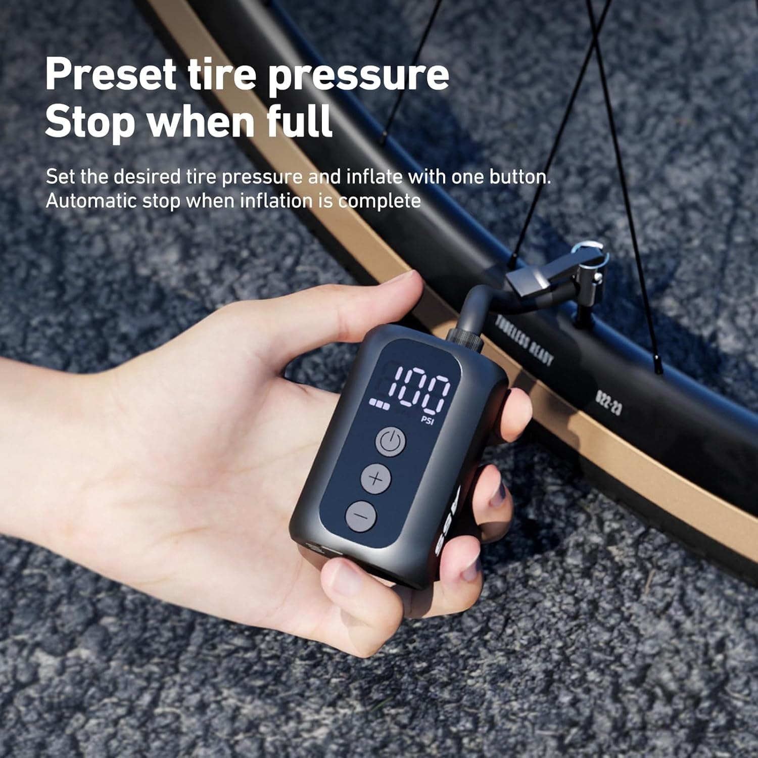 A5S Elektrische Fahrradpumpe Mit Manometer, Max 100 PSI Minipumpe, Automatische Abschaltung, Für E-Bikes, Mountainbikes, City- Und Rennräder Mit Presta- Und Schrader-Ventilen (98G)