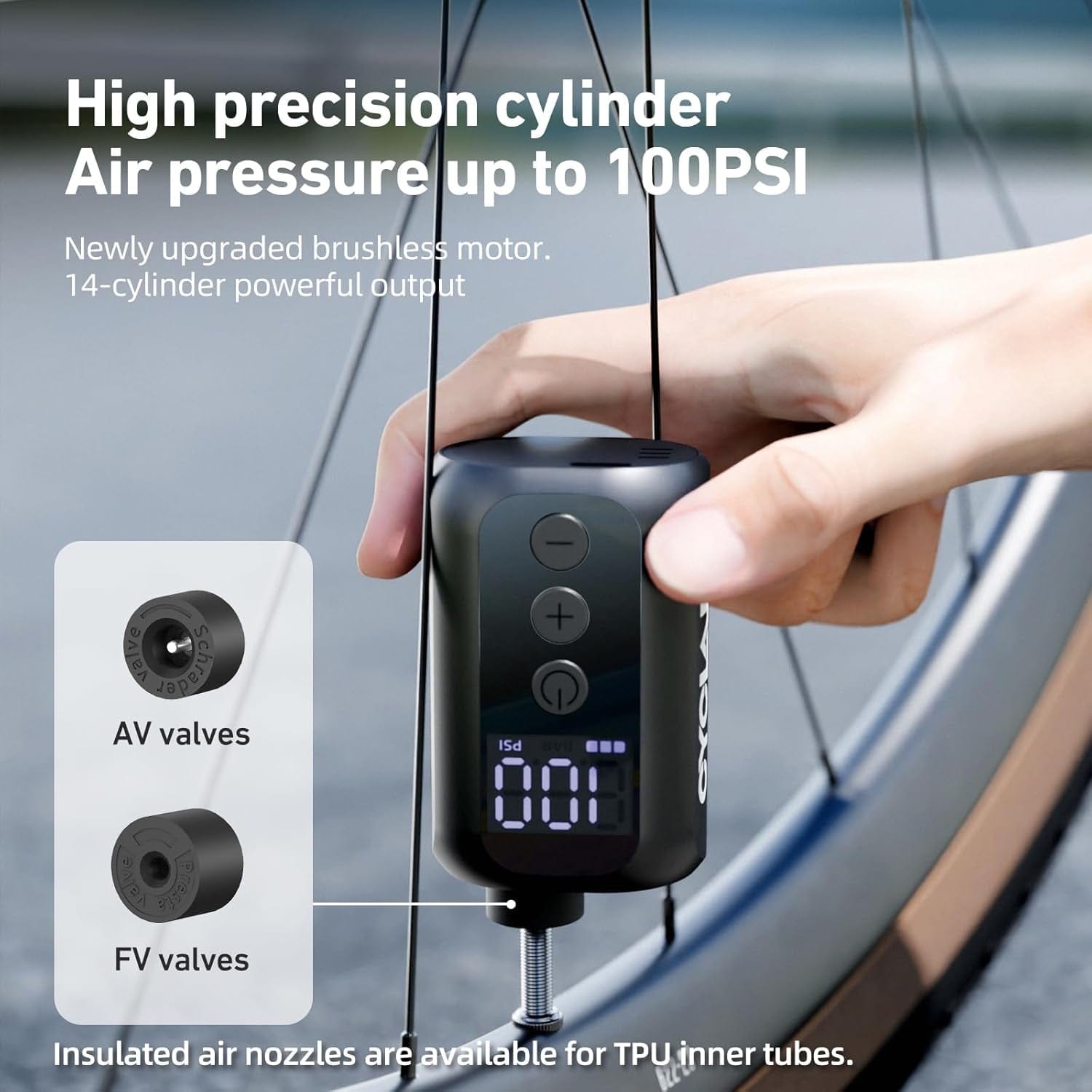 A5S Elektrische Fahrradpumpe Mit Manometer, Max 100 PSI Minipumpe, Automatische Abschaltung, Für E-Bikes, Mountainbikes, City- Und Rennräder Mit Presta- Und Schrader-Ventilen (98G)
