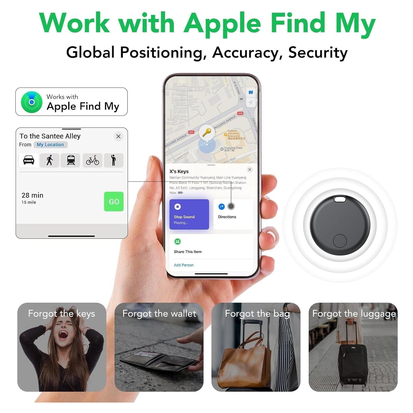 Air Tag Schlüsselfinder, Air Tracker Tag Kompatibel Mit Apple Wo Ist? APP (Nur Ios), Koffer Tracker Für Gepäck/Taschen/Key, Batterielebensdauer EIN Jahr, IP67 Wasserdicht(4Er Pack)
