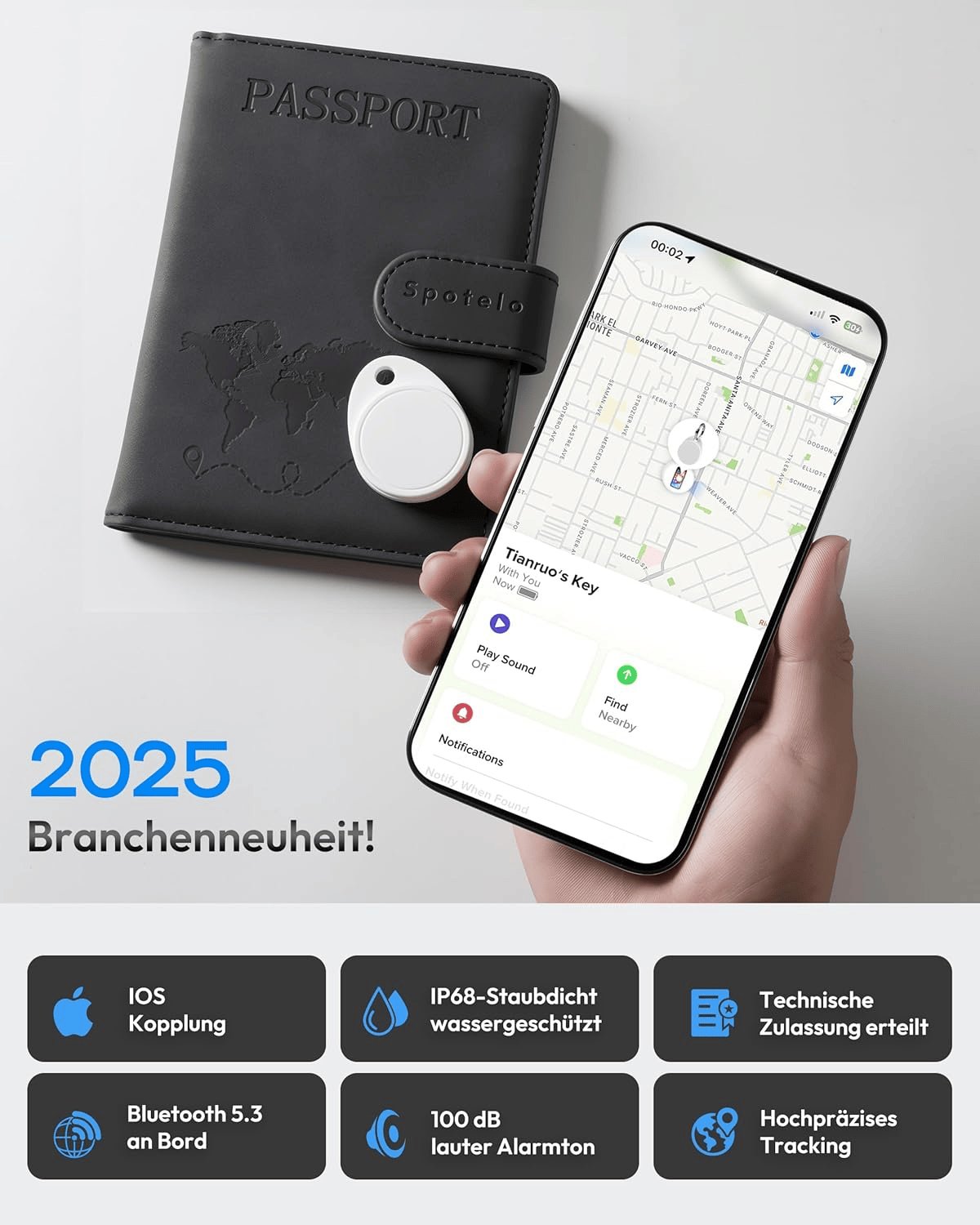 Air Tracker Tags 2Er Pack Schwarz, Key Finder Kompatibel Mit Apple Wo Ist? APP (Ios NUR), Smart Tag Für Schlüssel/Taschen, IP68 Wasserdicht Über EIN Jahr Batterielebensdauer Bluetooth Tracker