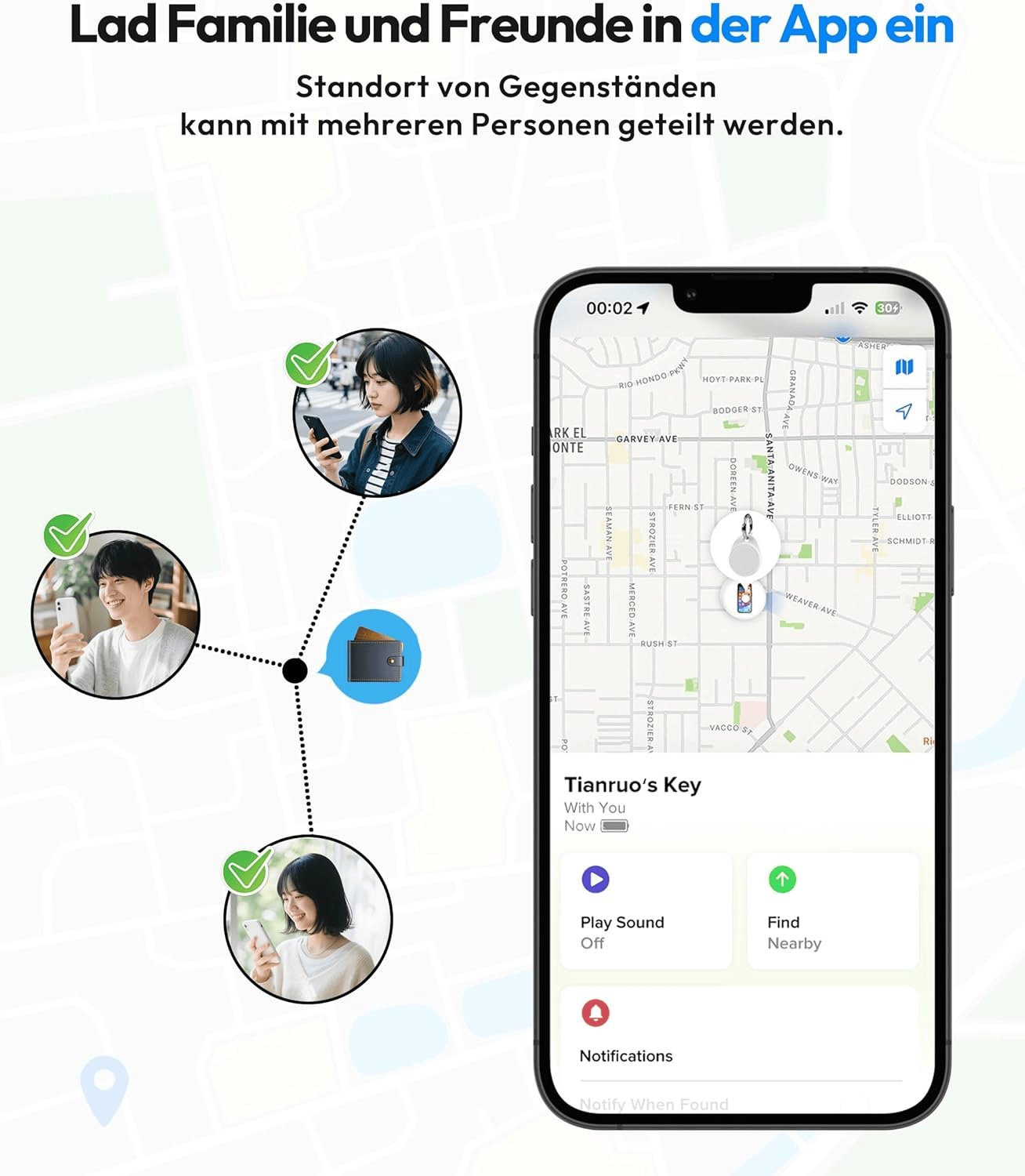 Air Tracker Tags 2Er Pack Schwarz, Key Finder Kompatibel Mit Apple Wo Ist? APP (Ios NUR), Smart Tag Für Schlüssel/Taschen, IP68 Wasserdicht Über EIN Jahr Batterielebensdauer Bluetooth Tracker