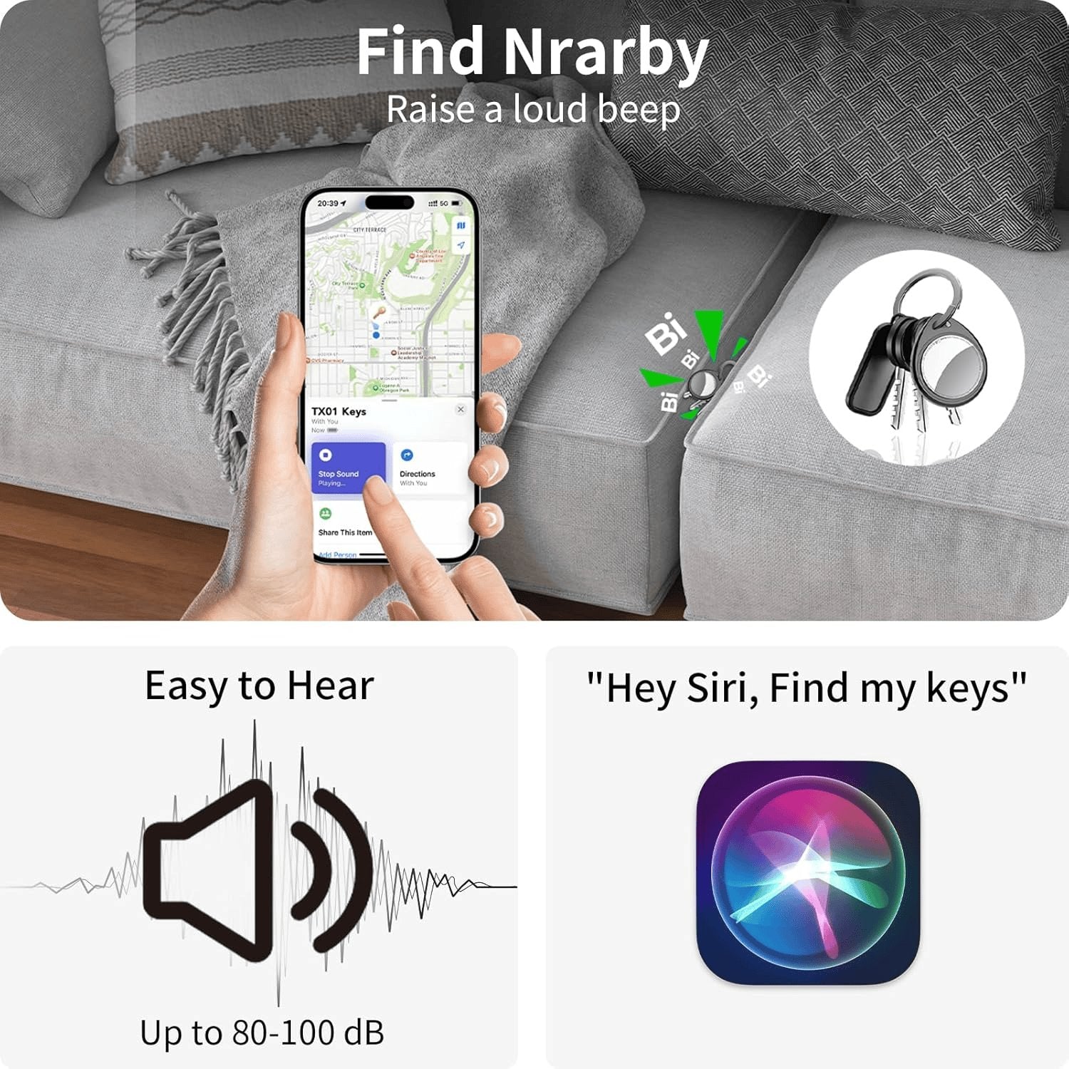 Air Tracker Tags Schlüsselfinder 4Er Pack, Schwarz | Smart Keyfinder Tag Kompatibel Mit Apple Wo Ist? APP (Ios NUR) Mit Schlüsselband, Koffer Tracker Für Gepäck/Taschen/Key, Austauschbarer Akku
