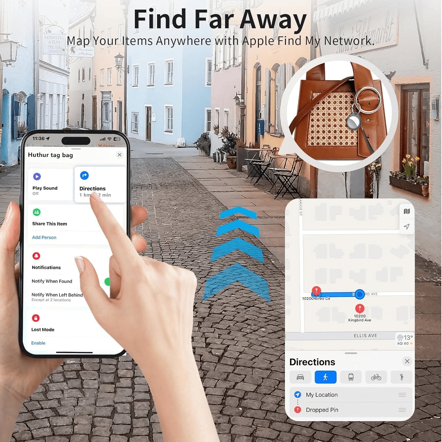 Air Tracker Tags Schlüsselfinder 4Er Pack, Schwarz | Smart Keyfinder Tag Kompatibel Mit Apple Wo Ist? APP (Ios NUR) Mit Schlüsselband, Koffer Tracker Für Gepäck/Taschen/Key, Austauschbarer Akku
