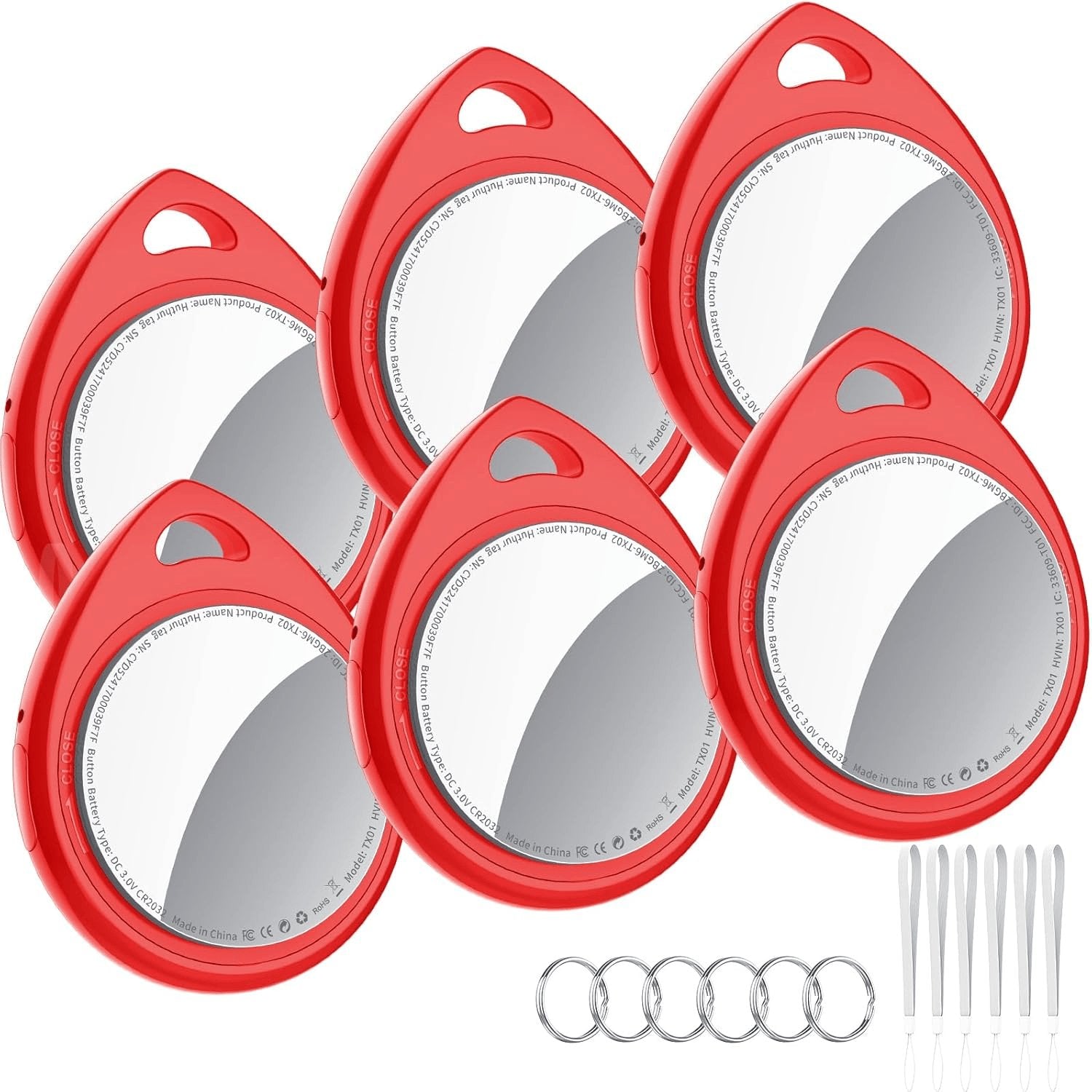 Air Tracker Tags Schlüsselfinder 4Er Pack, Schwarz | Smart Keyfinder Tag Kompatibel Mit Apple Wo Ist? APP (Ios NUR) Mit Schlüsselband, Koffer Tracker Für Gepäck/Taschen/Key, Austauschbarer Akku Rot / 6 Stück