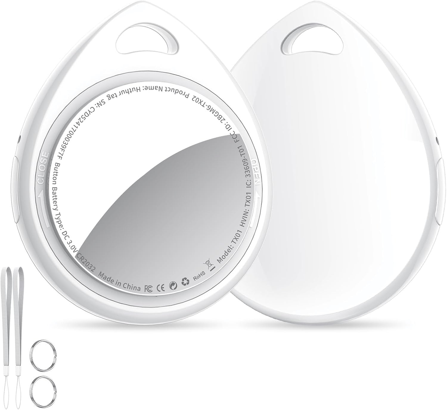 Air Tracker Tags Schlüsselfinder 4Er Pack, Schwarz | Smart Keyfinder Tag Kompatibel Mit Apple Wo Ist? APP (Ios NUR) Mit Schlüsselband, Koffer Tracker Für Gepäck/Taschen/Key, Austauschbarer Akku Seidenweiß (2Er Pack)