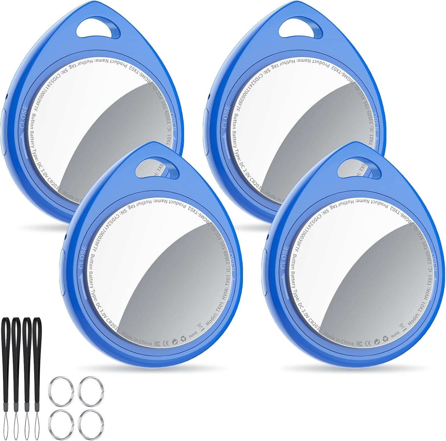 Air Tracker Tags Schlüsselfinder 4Er Pack, Schwarz | Smart Keyfinder Tag Kompatibel Mit Apple Wo Ist? APP (Ios NUR) Mit Schlüsselband, Koffer Tracker Für Gepäck/Taschen/Key, Austauschbarer Akku Tiefblau (4 Stück)