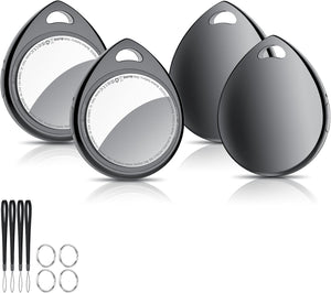 Air Tracker Tags Schlüsselfinder 4Er Pack, Schwarz | Smart Keyfinder Tag Kompatibel Mit Apple Wo Ist? APP (Ios NUR) Mit Schlüsselband, Koffer Tracker Für Gepäck/Taschen/Key, Austauschbarer Akku Tiefschwarz / 4 Stück