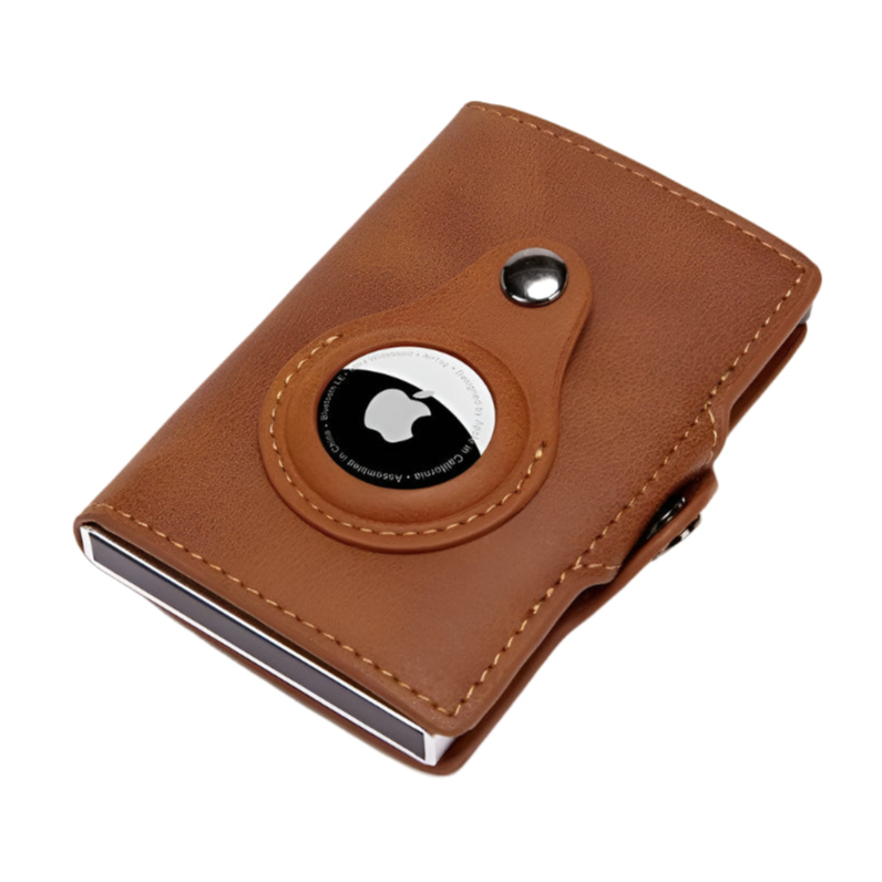 AirTag Leather Wallet with Aluminum Credit Card Case  Brown