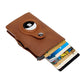 AirTag Leather Wallet with Aluminum Credit Card Case  Brown