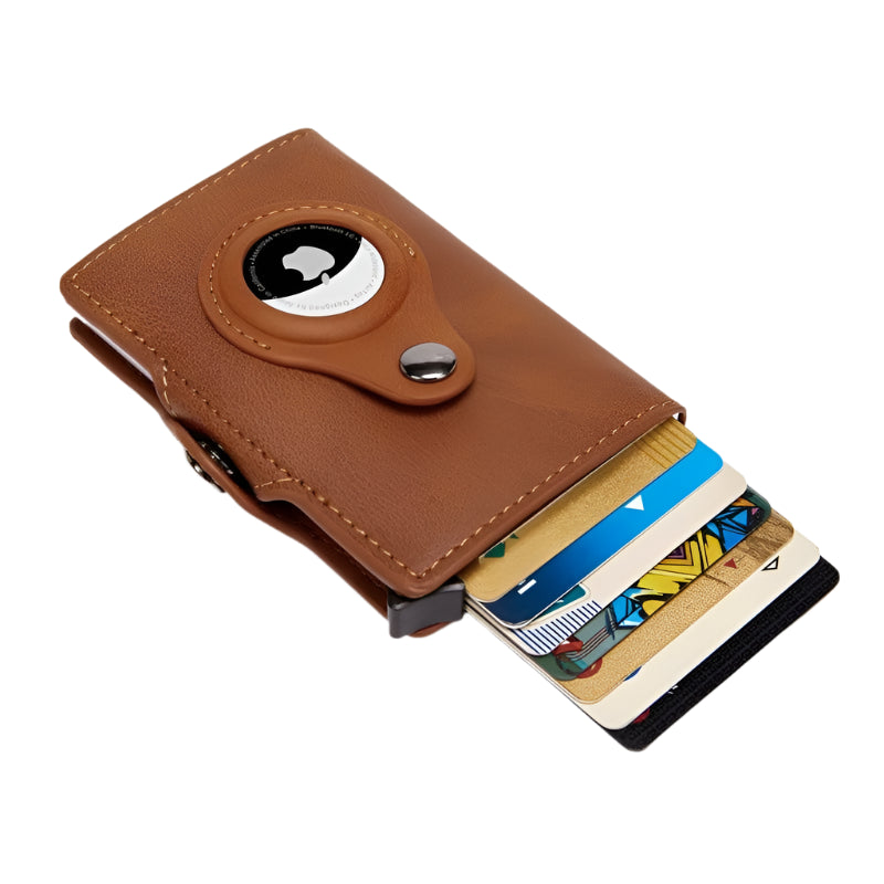 AirTag Leather Wallet with Aluminum Credit Card Case  Brown