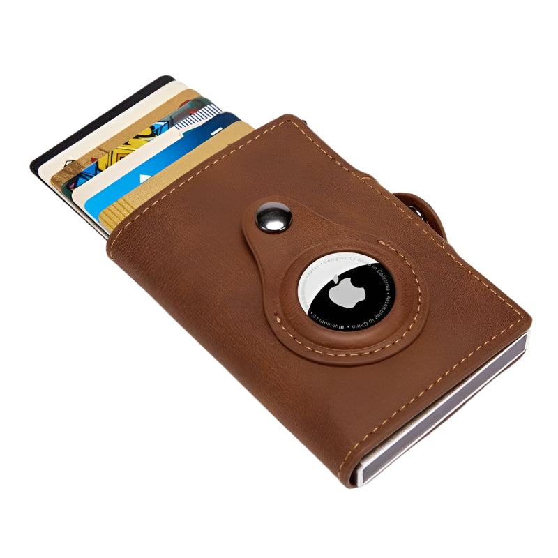 AirTag Leather Wallet with Aluminum Credit Card Case  Brown