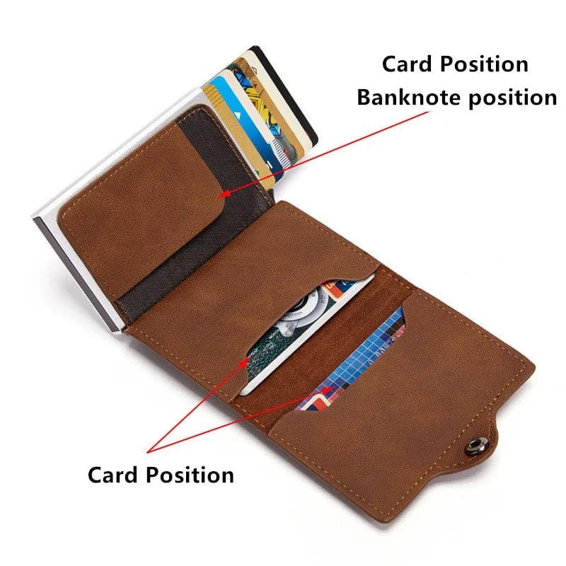 AirTag Leather Wallet with Aluminum Credit Card Case  Brown