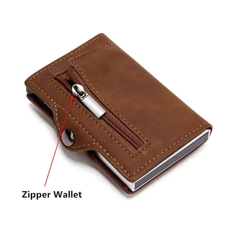 AirTag Leather Wallet with Aluminum Credit Card Case  Brown