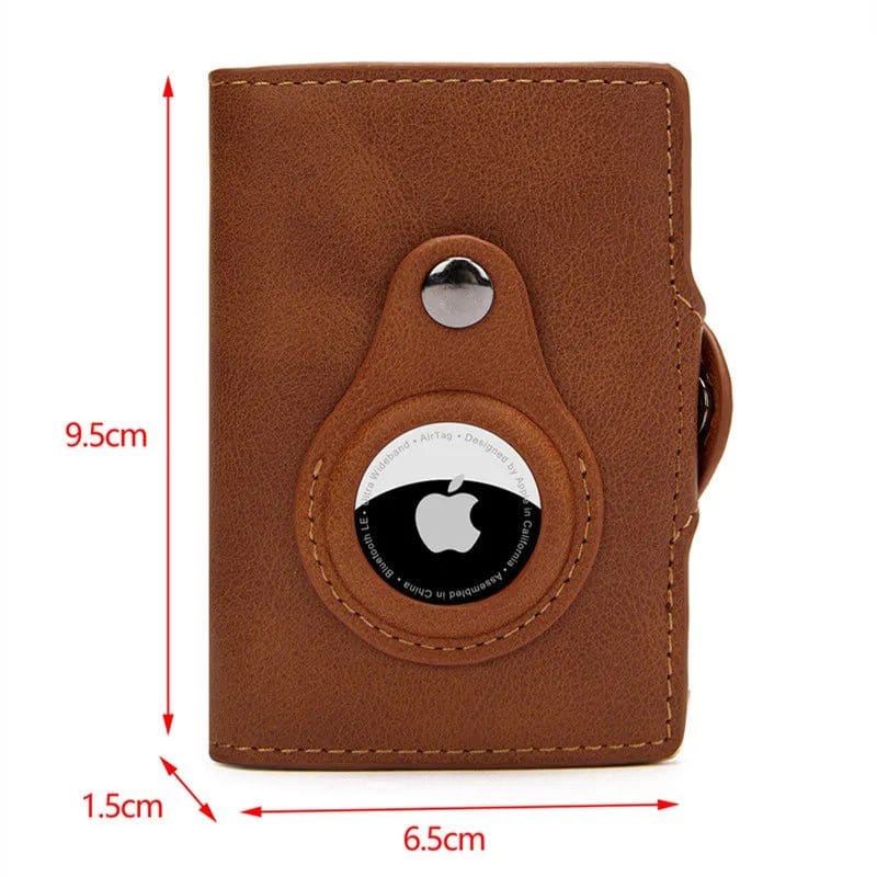 AirTag Leather Wallet with Aluminum Credit Card Case  Brown