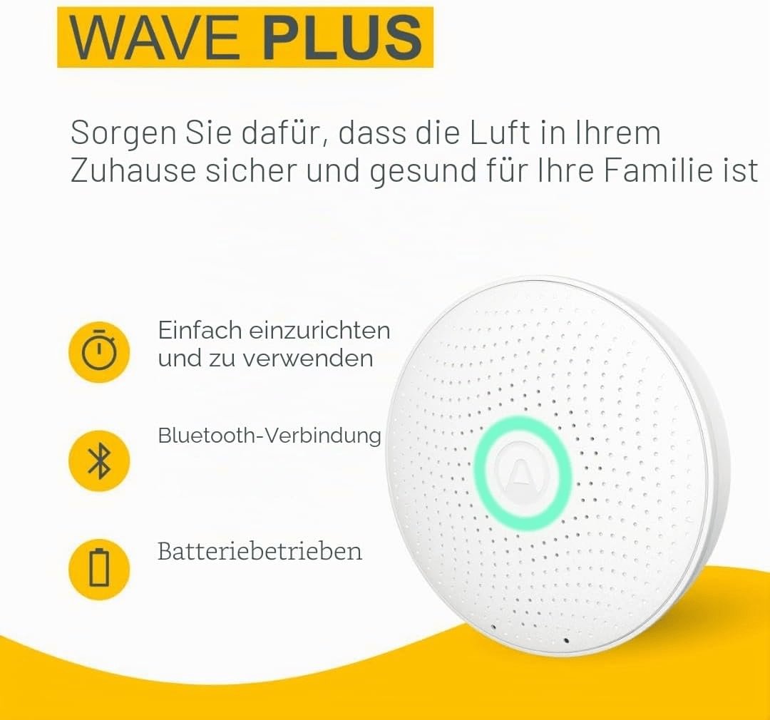Airthings 2930 Wave plus – Radon- Und Luftqualität-Messgerät Zur Überwachung Von Radon, Co2-Konzentration, Voc-Konzentration, Luftdruck, Feuchtigkeit Und Temperatur White / Weiß