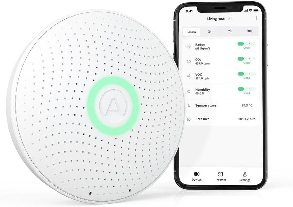 Airthings 2930 Wave plus – Radon- Und Luftqualität-Messgerät Zur Überwachung Von Radon, Co2-Konzentration, Voc-Konzentration, Luftdruck, Feuchtigkeit Und Temperatur White / Weiß