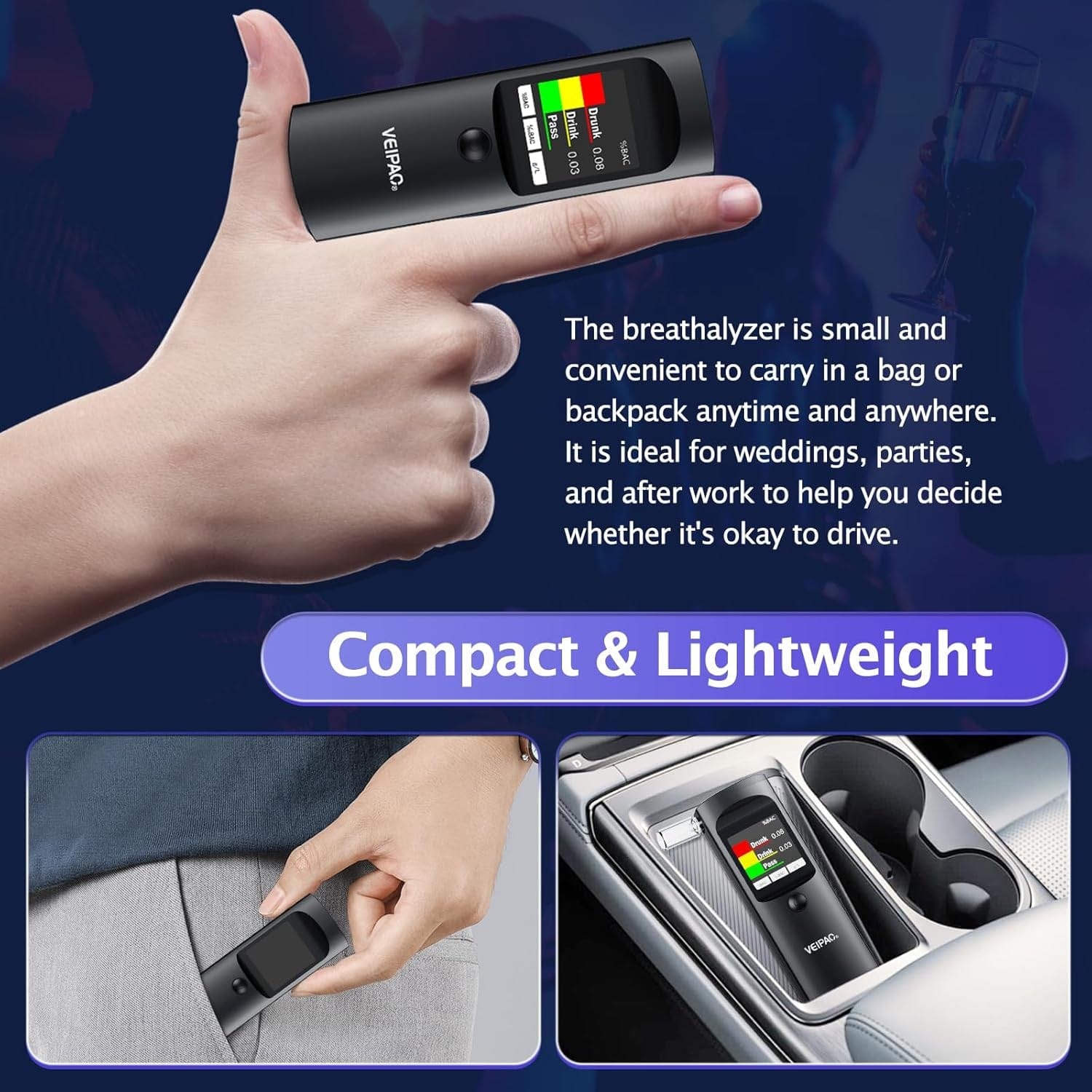 Alkoholtester Polizeigenau Alkoholtest Promillemessgerät: Tragbarer Alcohol Tester Promilletester Mit 11 Mundstücken - Digitaler Alkotester Hohe Genauigkeit Für Persönlichen Gebrauch Sensor - Schwarz