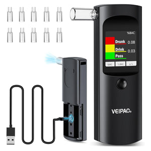 Alkoholtester Polizeigenau Alkoholtest Promillemessgerät: Tragbarer Alcohol Tester Promilletester Mit 11 Mundstücken - Digitaler Alkotester Hohe Genauigkeit Für Persönlichen Gebrauch Sensor - Schwarz Schwarz