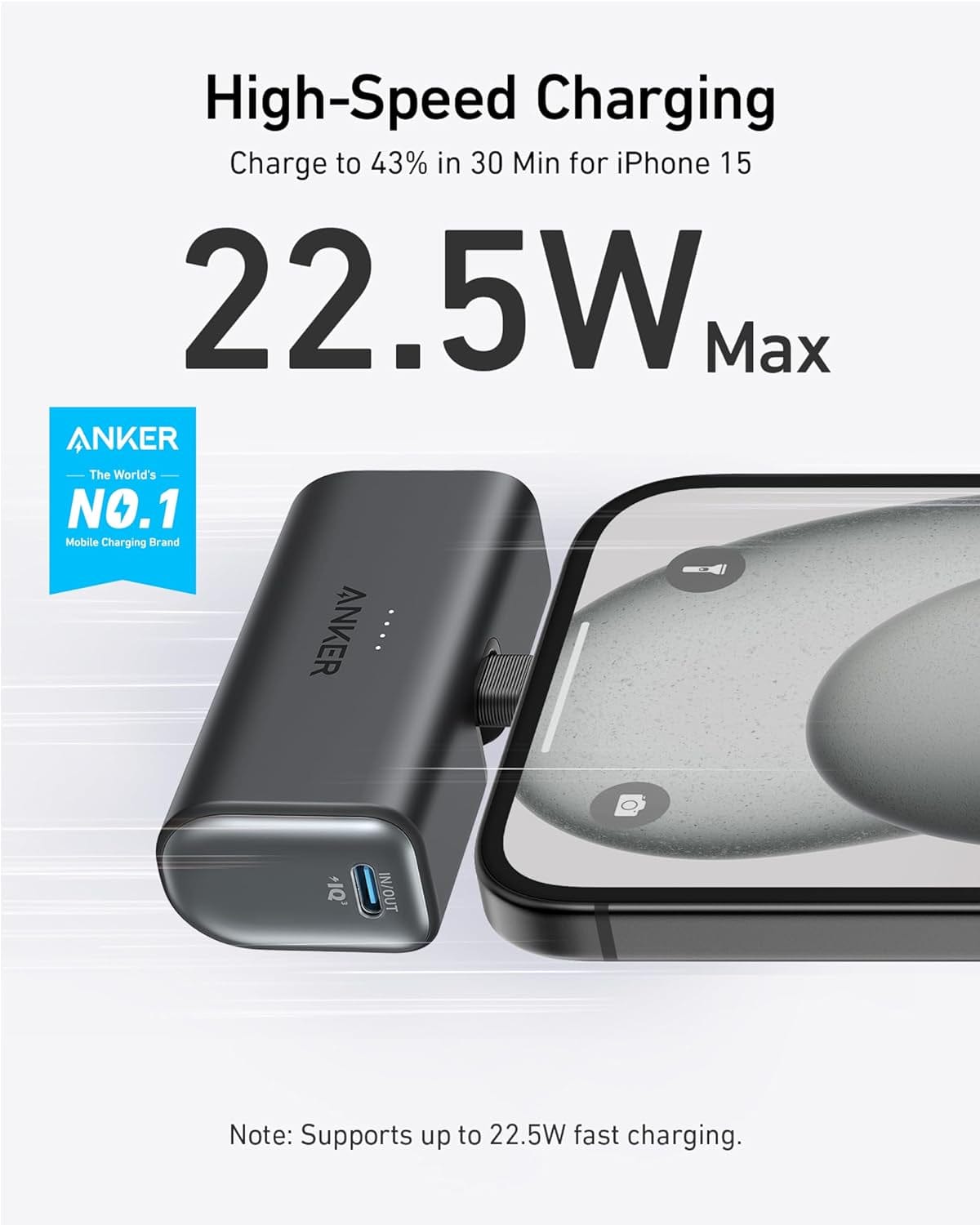 Anker Nano 5000 mAh 22.5W mit integriertem USB-C Stecker Schwarz