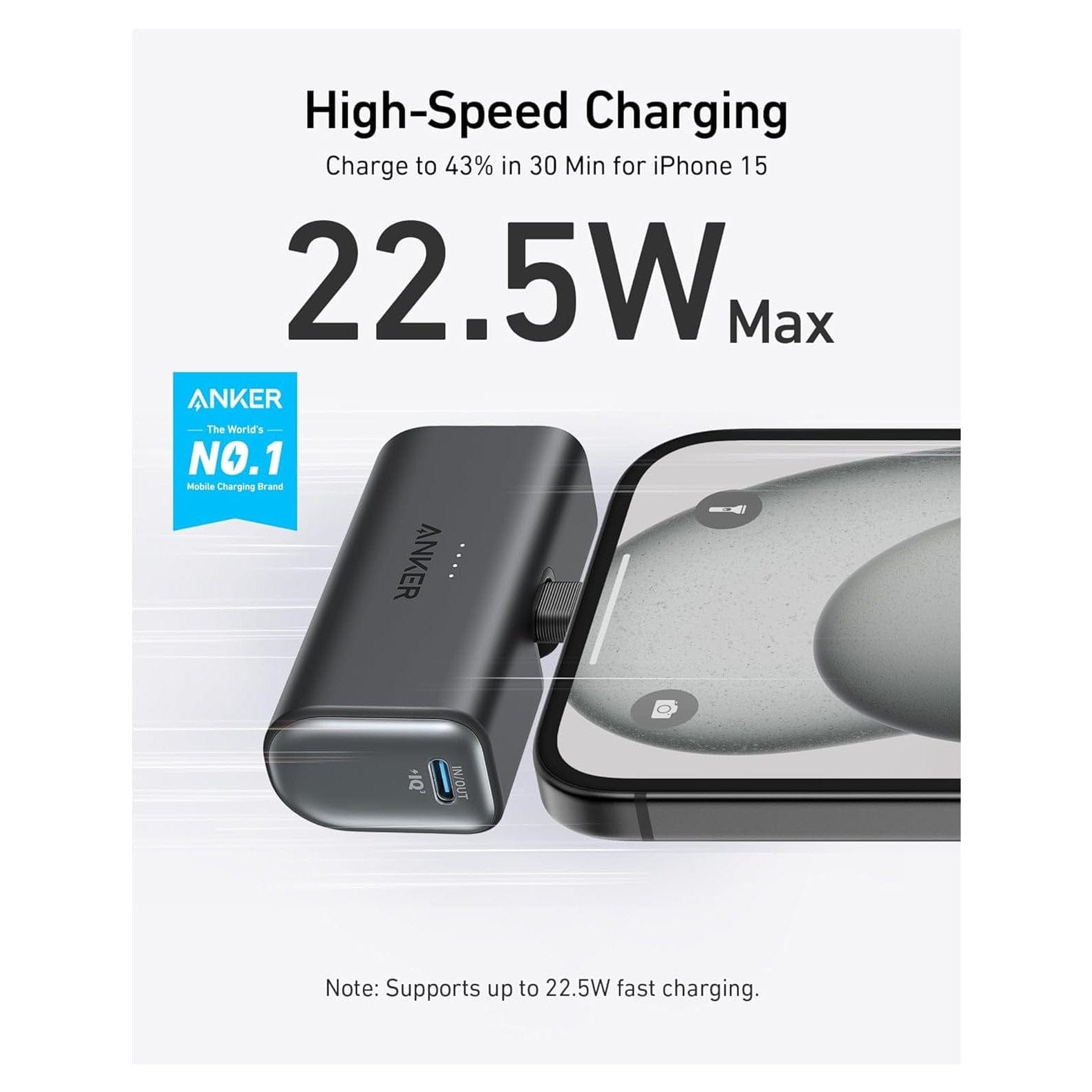 Anker Nano 5000 mAh 22.5W mit integriertem USB-C Stecker Schwarz