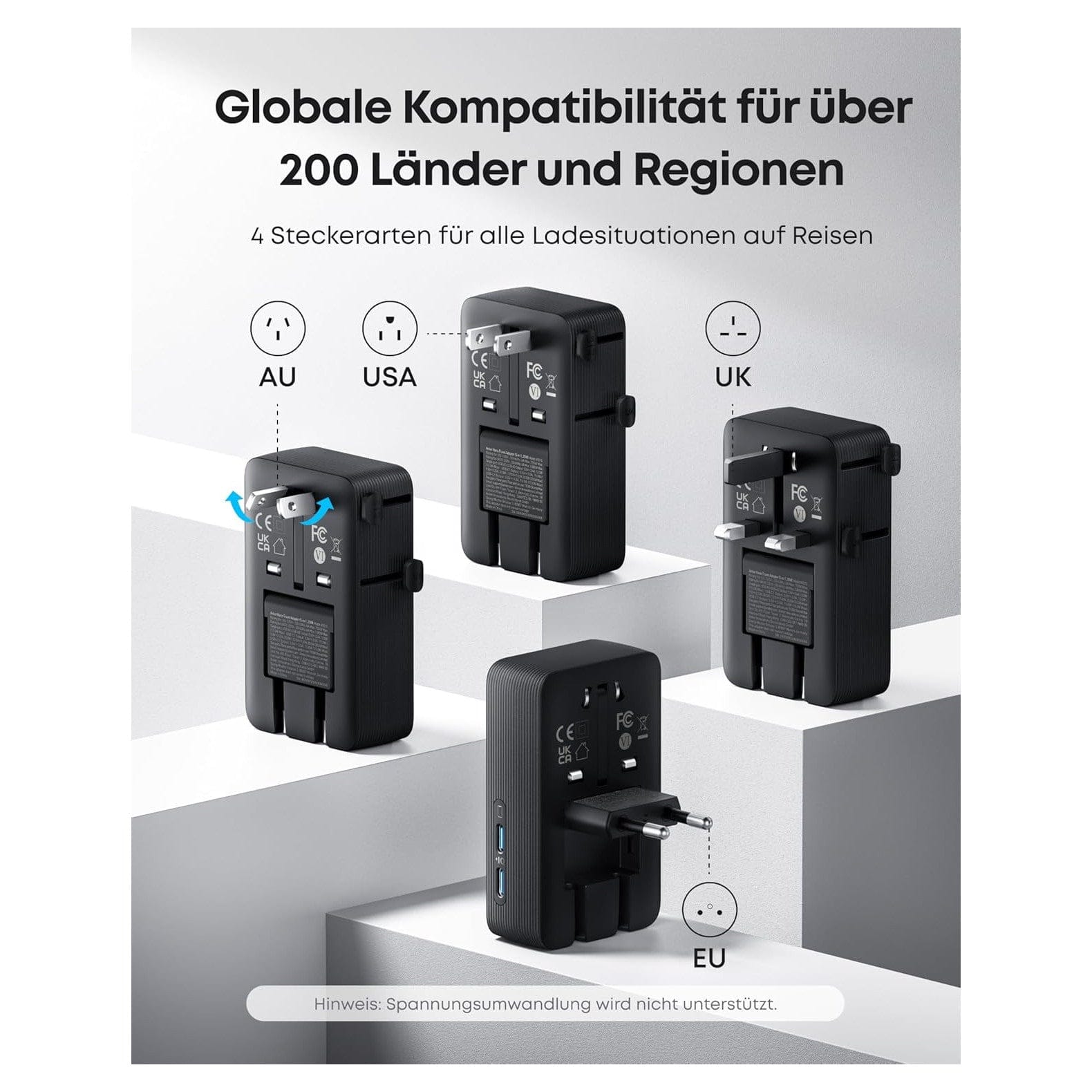 Anker Nano Travel Adapter (5-in-1, 20W) Schwarz