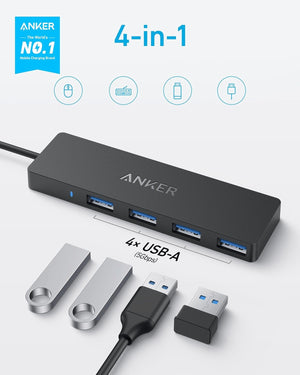 Anker USB-C Hub, 4 Port USB 3.0 Datenhub Mit 5 Gbit/S Datenübertragung, 60Cm Erweiterungskabel (Ohne Ladeleistung), USB-C Splitter Für Typ-C Macbook, Mac Pro, Imac, Surface, Flash Drive, Mobile HDD
