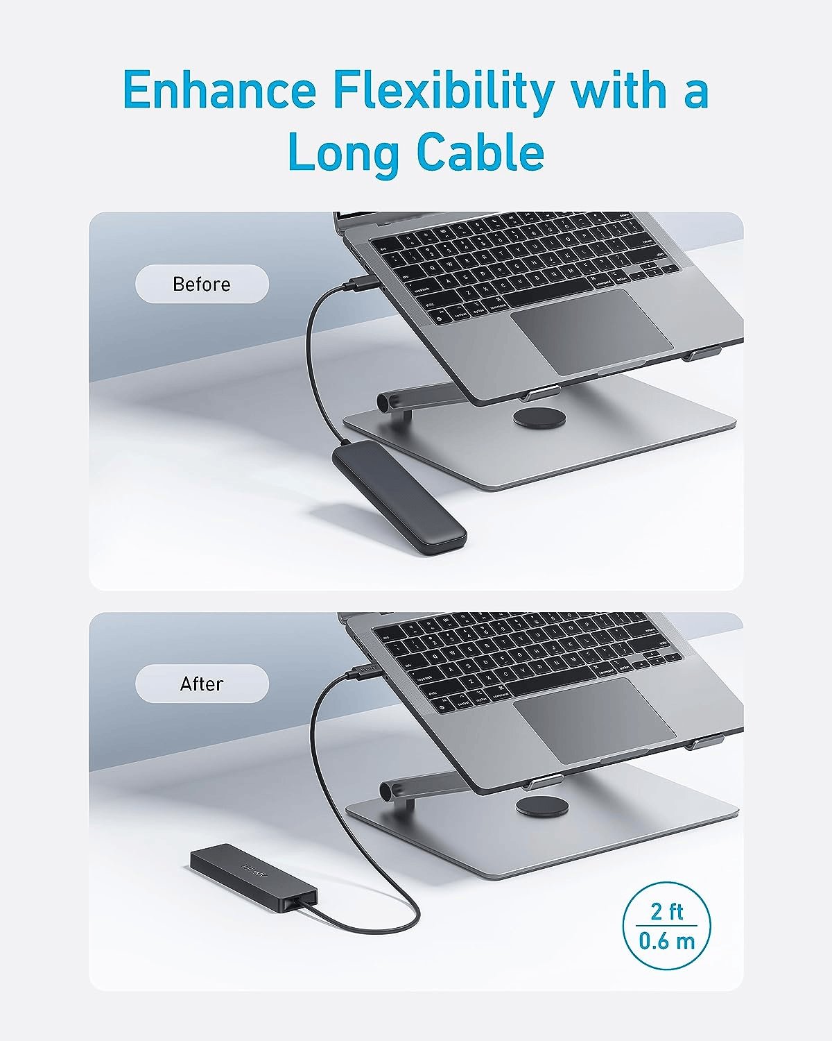 Anker USB-C Hub, 4 Port USB 3.0 Datenhub Mit 5 Gbit/S Datenübertragung, 60Cm Erweiterungskabel (Ohne Ladeleistung), USB-C Splitter Für Typ-C Macbook, Mac Pro, Imac, Surface, Flash Drive, Mobile HDD