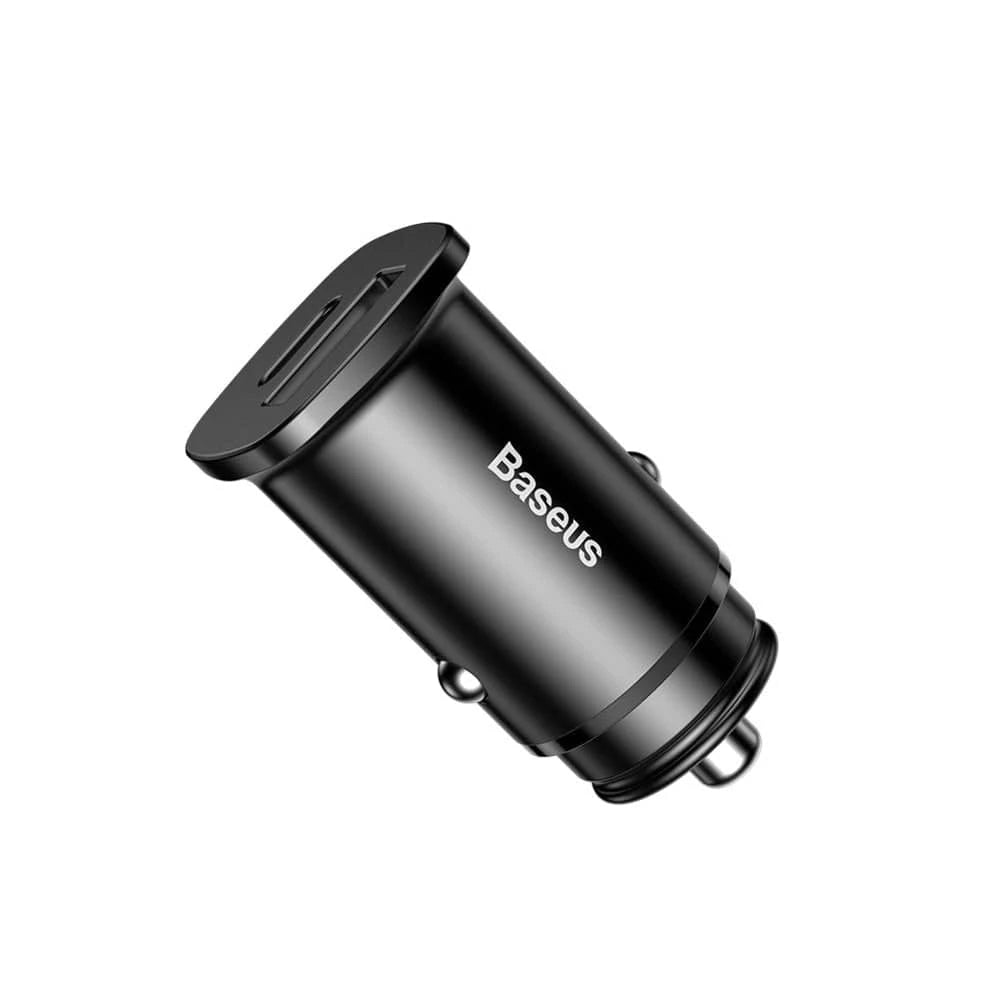 Baseus Mini Car Charger – 30W Dual Port USB-C PD and USB QC 4.0  Black