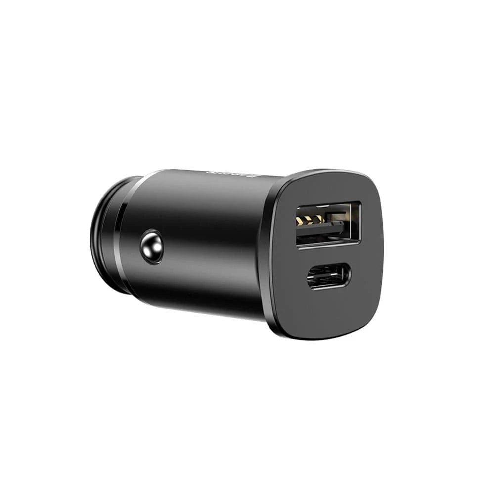 Baseus Mini Car Charger – 30W Dual Port USB-C PD and USB QC 4.0  Black