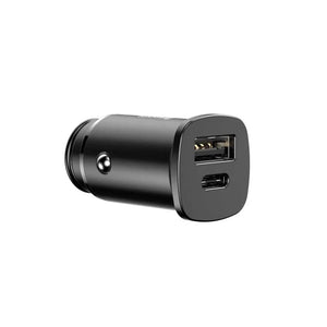 Baseus Mini Car Charger – 30W Dual Port USB-C PD and USB QC 4.0  Black