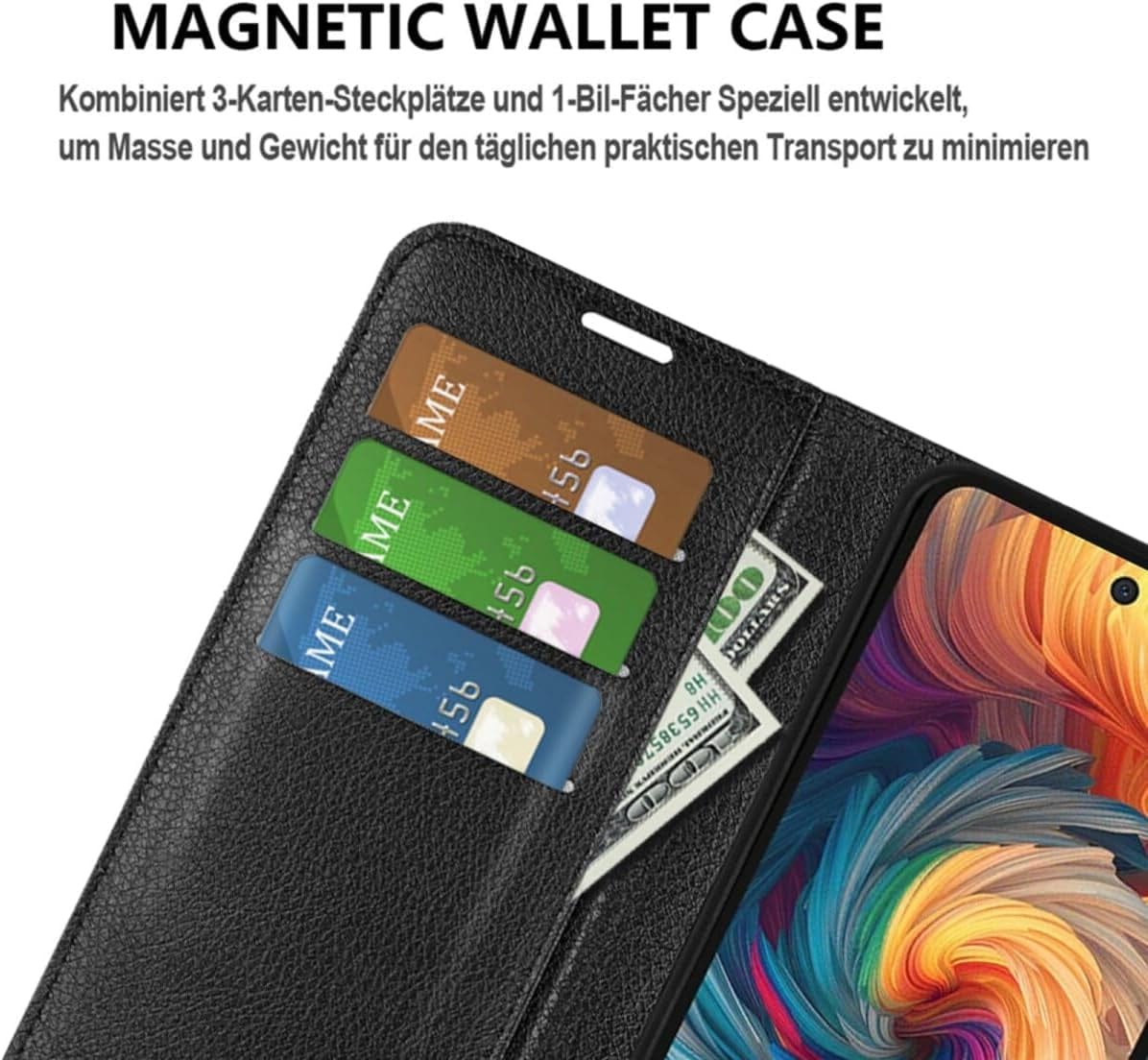 Betterfon Handyhülle Kompatibel Mit ZTE Blade V70 | Premium TPU Klapphülle Mit Kartenfächern | Magnetverschluss Wallet Flip Case Standfunktion | Schwarz Schwarz / Zte Blade V40 Vita