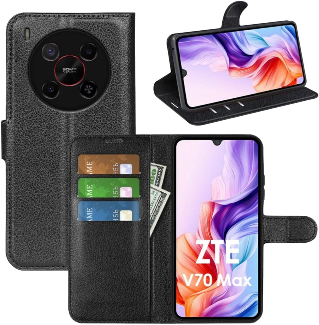 Betterfon Handyhülle Kompatibel Mit ZTE Blade V70 | Premium TPU Klapphülle Mit Kartenfächern | Magnetverschluss Wallet Flip Case Standfunktion | Schwarz Schwarz / Zte Blade V40 Vita