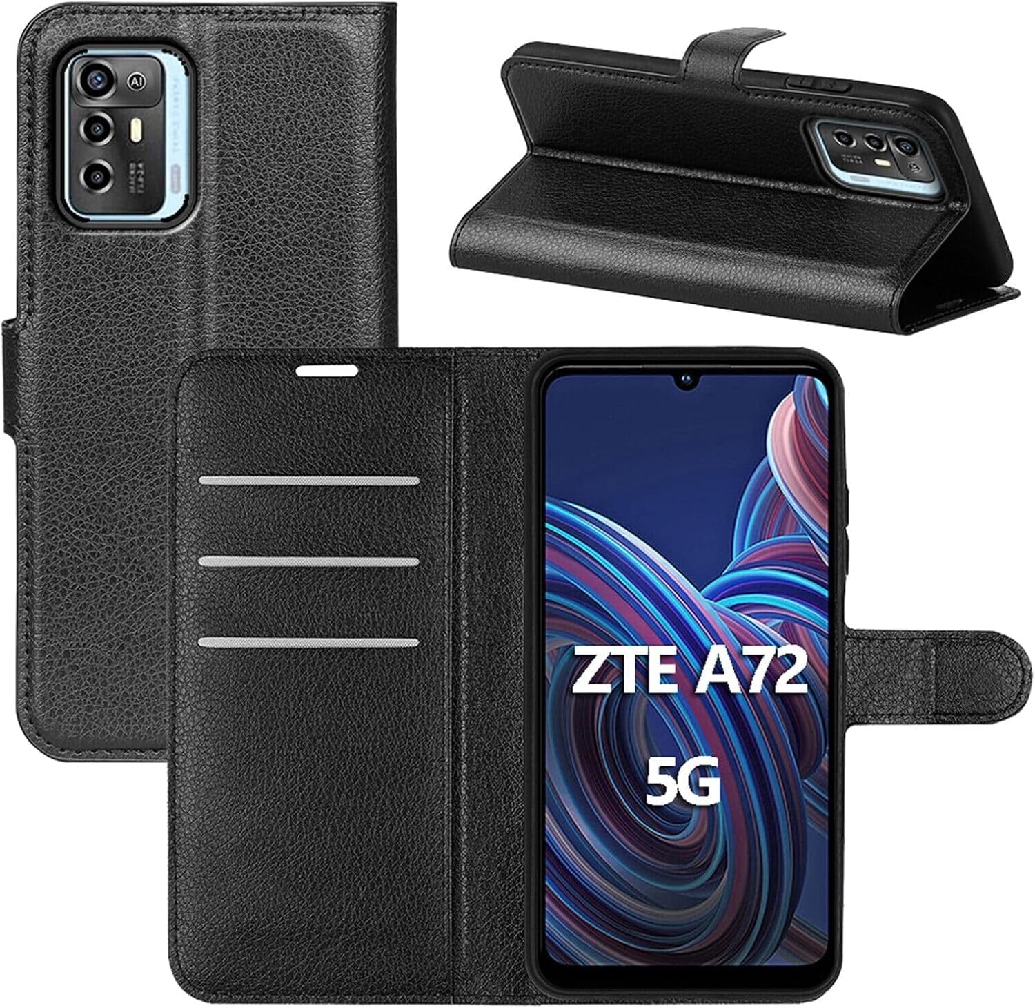 Betterfon Handyhülle Kompatibel Mit ZTE Blade V70 | Premium TPU Klapphülle Mit Kartenfächern | Magnetverschluss Wallet Flip Case Standfunktion | Schwarz Schwarz / Zte Blade V40 Vita