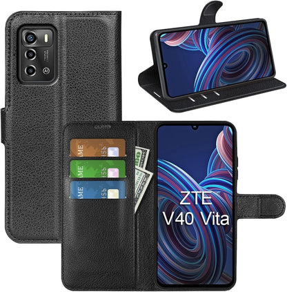 Betterfon Handyhülle Kompatibel Mit ZTE Blade V70 | Premium TPU Klapphülle Mit Kartenfächern | Magnetverschluss Wallet Flip Case Standfunktion | Schwarz Schwarz / Zte Blade V40 Vita
