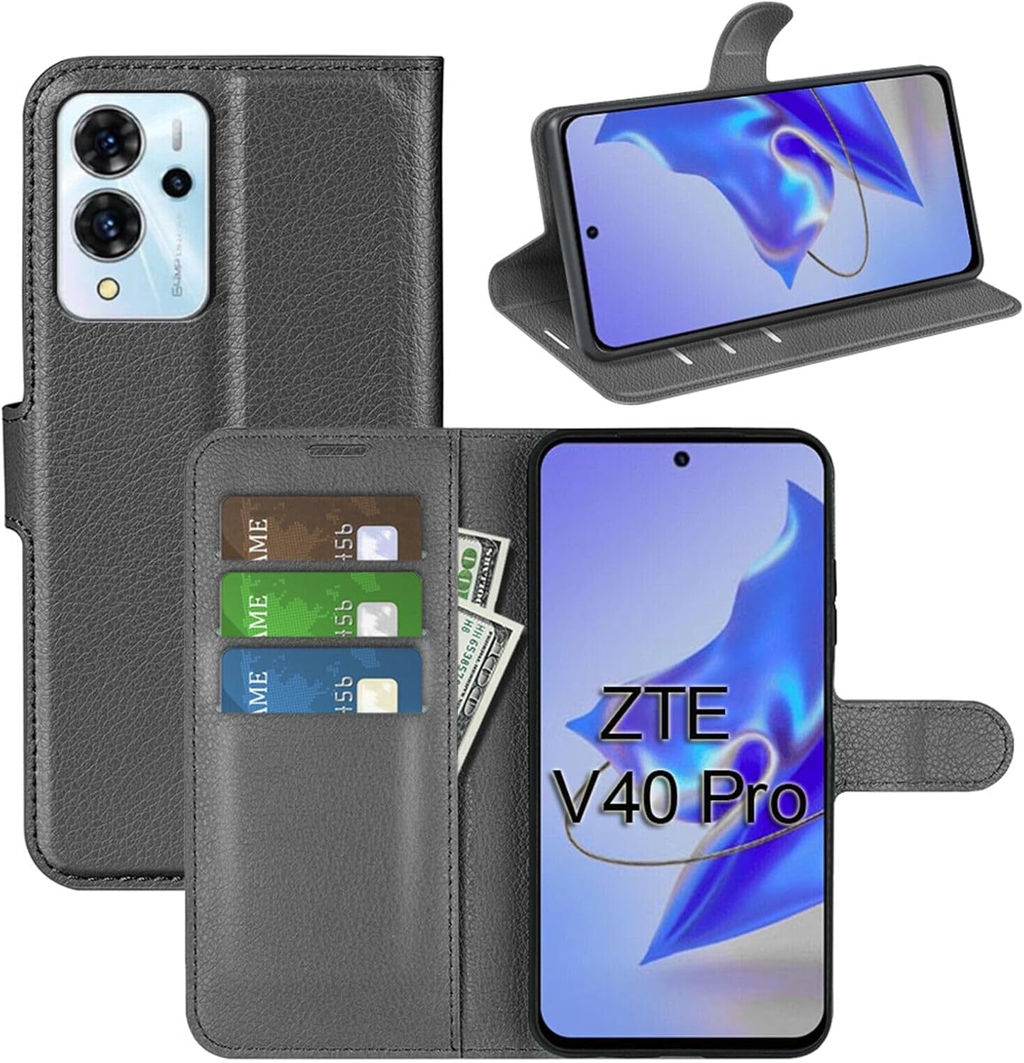 Betterfon Handyhülle Kompatibel Mit ZTE Blade V70 | Premium TPU Klapphülle Mit Kartenfächern | Magnetverschluss Wallet Flip Case Standfunktion | Schwarz Schwarz / Zte Blade V40 Vita