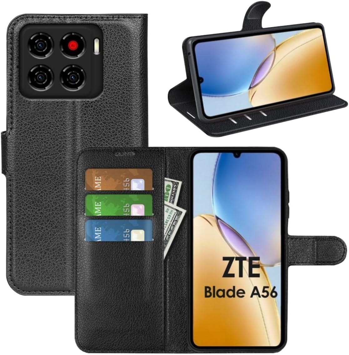 Betterfon Handyhülle Kompatibel Mit ZTE Blade V70 | Premium TPU Klapphülle Mit Kartenfächern | Magnetverschluss Wallet Flip Case Standfunktion | Schwarz Schwarz / Zte Blade V40 Vita