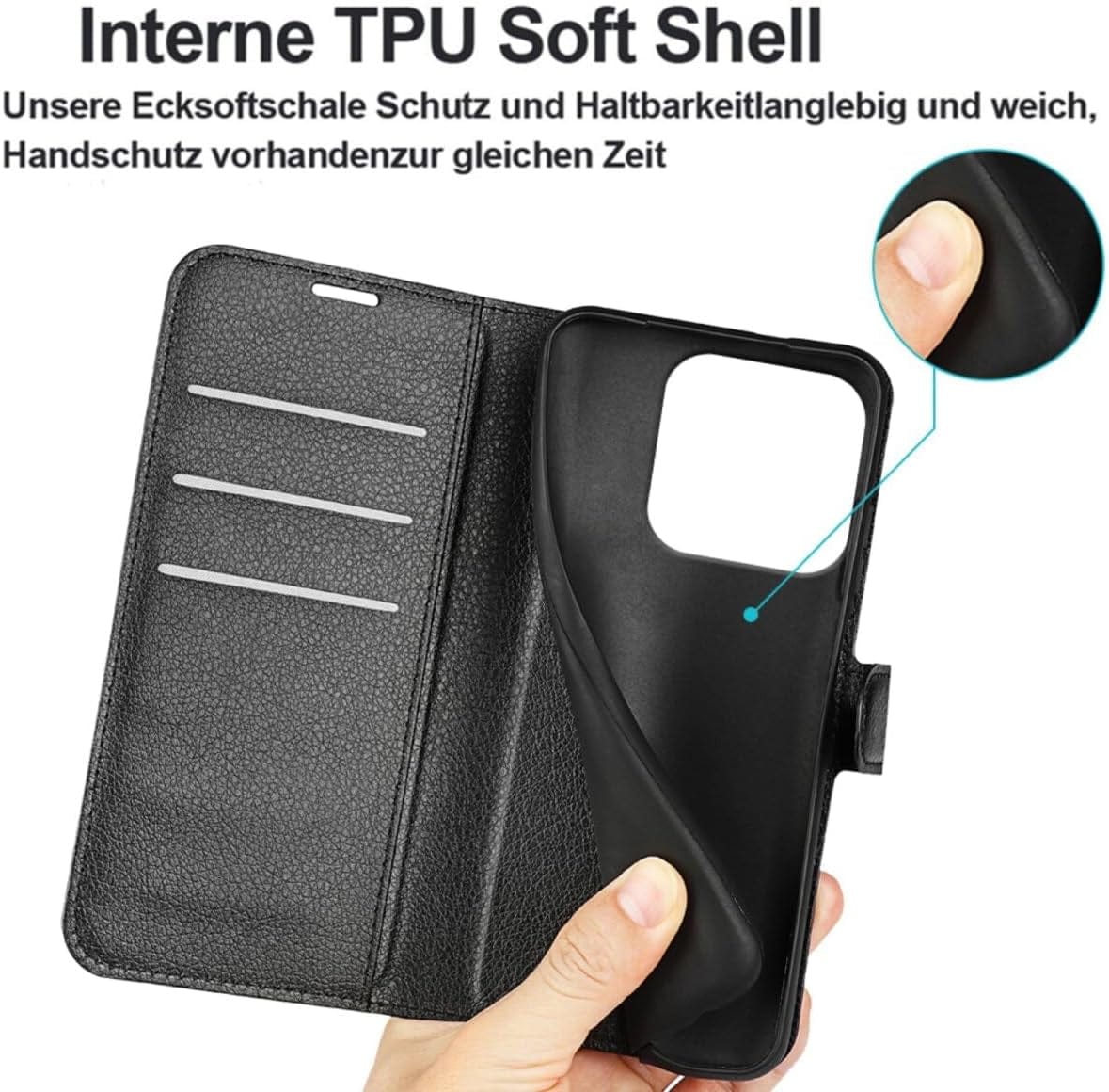Betterfon Handyhülle Kompatibel Mit ZTE Blade V70 | Premium TPU Klapphülle Mit Kartenfächern | Magnetverschluss Wallet Flip Case Standfunktion | Schwarz Schwarz / Zte Blade V40 Vita