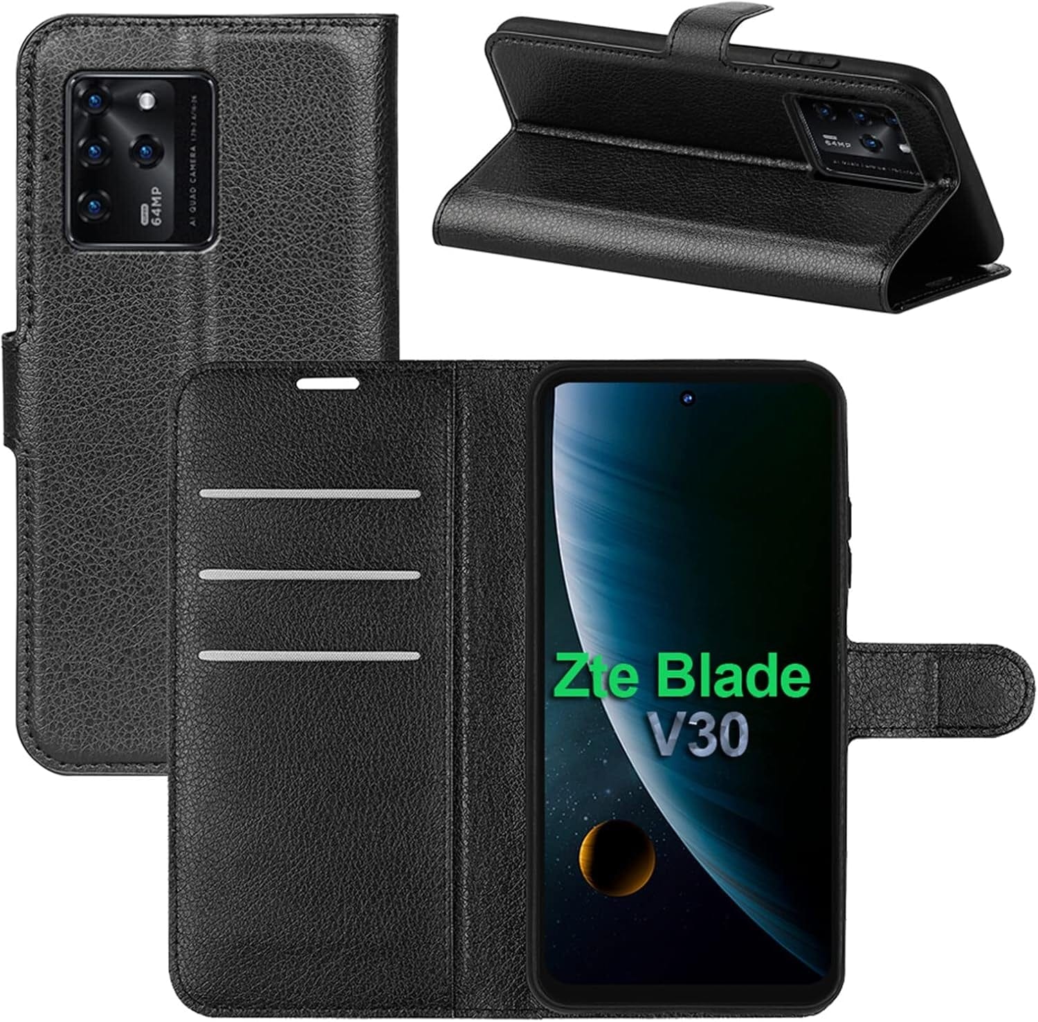 Betterfon Handyhülle Kompatibel Mit ZTE Blade V70 | Premium TPU Klapphülle Mit Kartenfächern | Magnetverschluss Wallet Flip Case Standfunktion | Schwarz Schwarz / Zte Blade V40 Vita