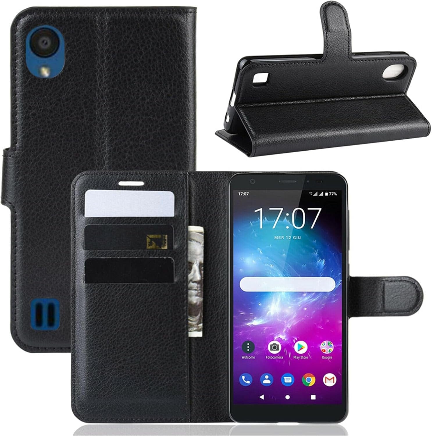 Betterfon Handyhülle Kompatibel Mit ZTE Blade V70 | Premium TPU Klapphülle Mit Kartenfächern | Magnetverschluss Wallet Flip Case Standfunktion | Schwarz Schwarz / Zte Blade V40 Vita